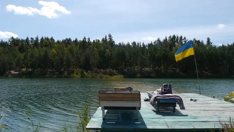 In Ukraine by the lake Stock Footage 113998799
