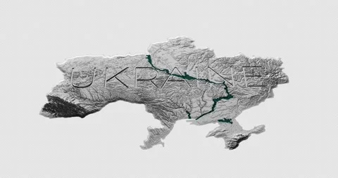 Ukraine map with 3d relief 4K solid ground Stock Footage 209138635