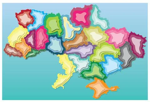 Ukraine. Map in 3D style. Paper effect. Distribution by regions. Stock Illustration