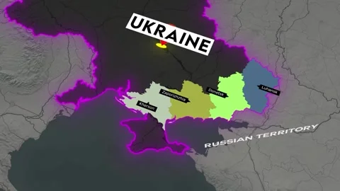 Ukraine Map Animation Russian Territory and Annexed Regions Donetsk, Luhansk Vídeos de archivo 331573857