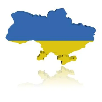 Ukraine map flag 3d render with reflection illustration Stock Illustration
