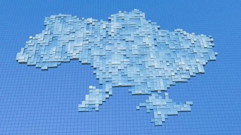 Ukraine map with flag. Formed by individual states, falling from top to bottom Stock Footage 260262965