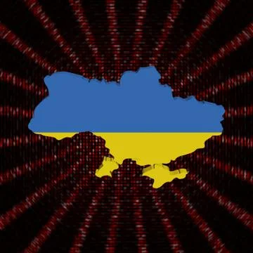 Ukraine map flag on red hex code burst illustration Stock Illustration