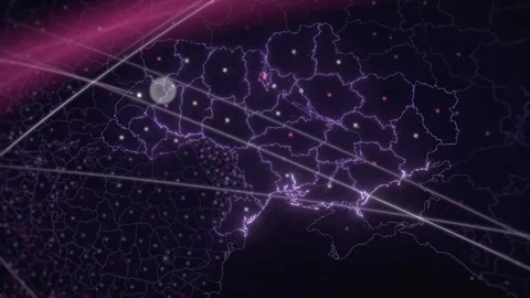 Ukraine Map With Glowing City Lights And Data Network Seen From Orbit Stock Footage 343400617