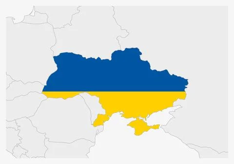 Ukraine map highlighted in Ukraine flag colors Stock Illustration