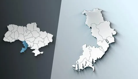 Ukraine Map Highlighting Odesa Outlines with Zoomed Regional Municipalities Stock Photos