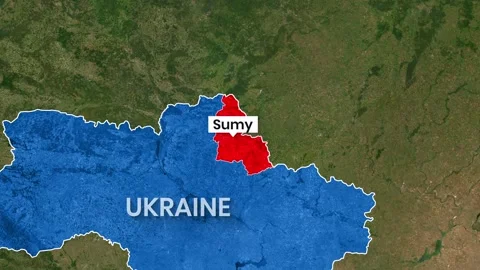 Ukraine map highlights the Sumy region showing territorial context Stock Footage 342480176