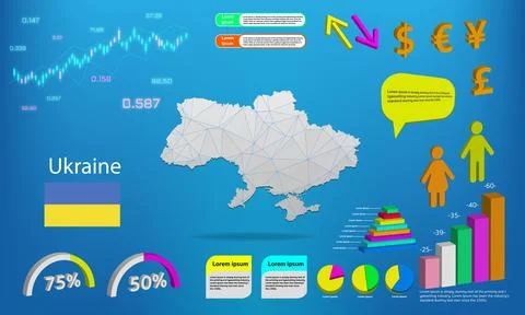Ukraine map info graphics - charts, symbols, elements and icons collection. D Stock Illustration