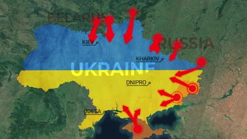 Ukraine map invasion attack war Animated map of Russia invasion of Ukraine, the Stock Footage 172420699