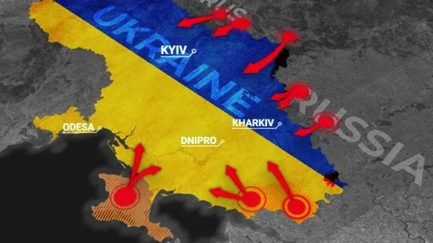 Ukraine map invasion attack war Animated map of Russia invasion of Ukraine, the Stock Footage 195767433