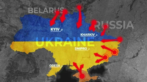 Ukraine map invasion attack war Animated map of Russia invasion of Ukraine, the Stock Footage 201444773