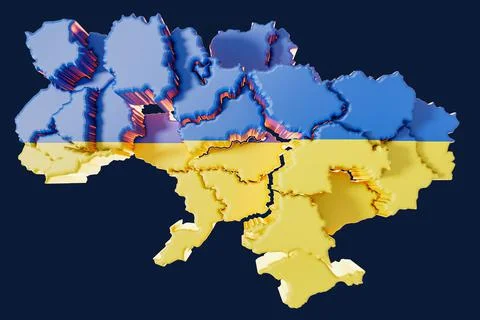 Ukraine Map With Offset Regions 3D Illustration Stock Illustration