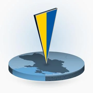 Ukraine map in round isometric style with triangular 3D flag of Ukraine Stock Illustration