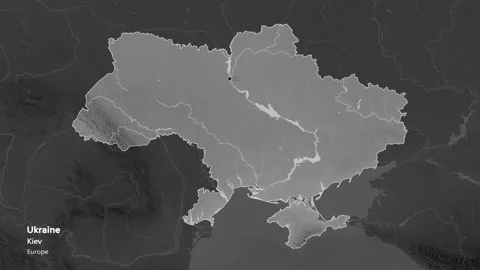 Ukraine map - solid. Border. Grayscale. ... | Stock Video | Pond5