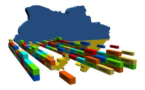 Ukraine map with stacks of export containers illustration 스톡 일러스트