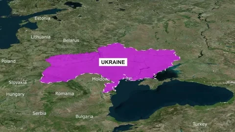 Ukraine Map view. Border outline with country visible from earth. Stock Footage 271140570