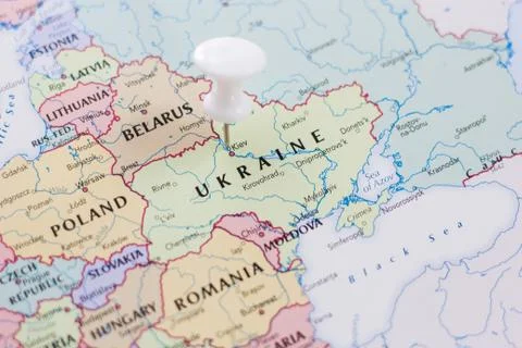 Ukraine on the map of the world. Fotos Stock