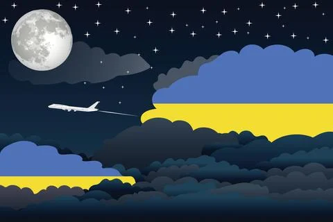 Ukraine Night Clouds Airplane Vector Illustration Stock Illustration