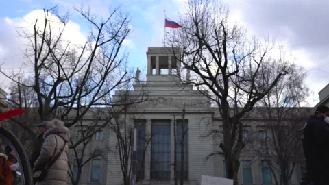 Ukraine protest in front of the russian embassy Stock Footage 196943387