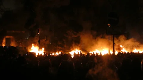 Ukraine riot, fire wall Stock Footage
