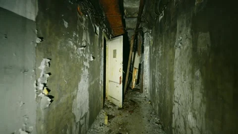 Ukraine, September 7, 2020: Abandoned Corridor in Chernobyl Exclusion Zone Eerie Stock Footage 316856466