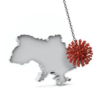 Ukraine simple 3D map being hit by coronavirus. 3D Rendering Stock Illustration