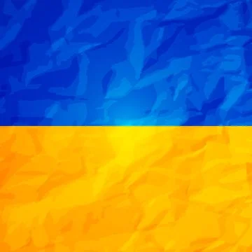 Ukraine state flag with effect of crumpled paper. Symbol of Ukraine. Blue a.. Stock-Illustration