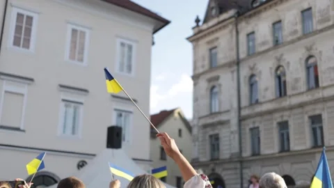 Ukraine support demonstration, people with flags and national symbols Stock Footage 220231891
