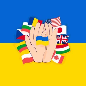 Ukraine Support Hands Flags Stock Illustration