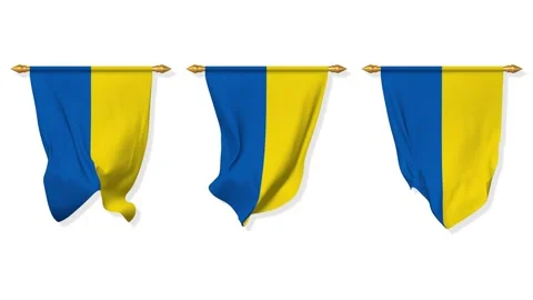 Ukraine Wall Hanging Flag Waving in the Wind, 3D Rendering Stock Footage 229840427