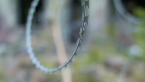 Ukraine war barbed wire. Destroyed Zaporizhzhia. Stock Footage 205465909