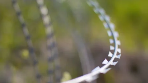 Ukraine war barbed wire. Destroyed Kherson. Stock Footage 205466914