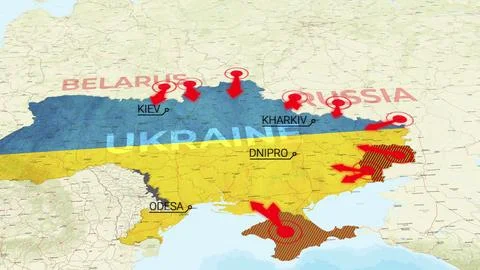Ukraine war map, Animated map of Russia invasion of Ukraine, the movement of Stock-Illustration