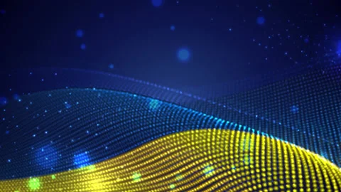 Ukraine waving flag on blue background with bright flares, motion loop Stock Footage 149477397