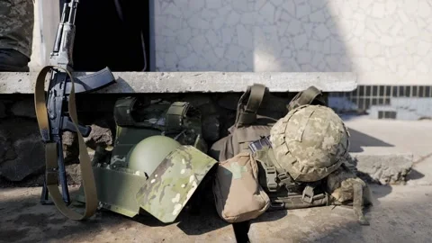 Ukrainian ammunition laying on the ground 動画素材 239457401