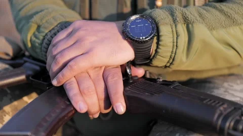 Ukrainian army Kalashnikov rifle close up of the barrel