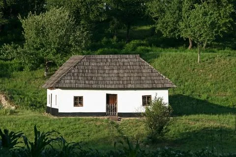 Ukrainian authentic house. Old authentic wooden typical house. Stock Photos