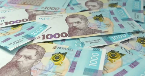 Ukrainian banknotes of maximum denomination. Banknotes 1000 Hryvnia Stock Footage 335482890
