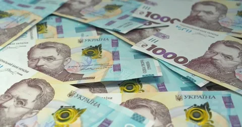 Ukrainian banknotes of one denomination. Banknotes 1000 Hryvnia Stock Footage 254153107