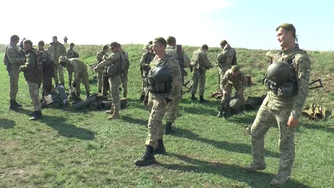  Ukrainian border guards at exercises near the border with the Crimea Stock Footage 105108331