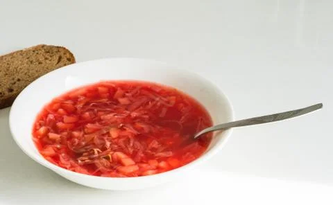 Ukrainian borsch is on the table Stock Photos