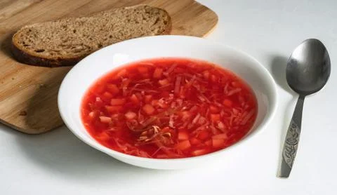 Ukrainian borsch is on the table Stock Photos