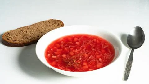 Ukrainian borsch is on the table Stock Photos