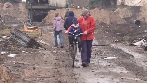 Ukrainian city after the bombing attack. Ukraine war. Stock Footage