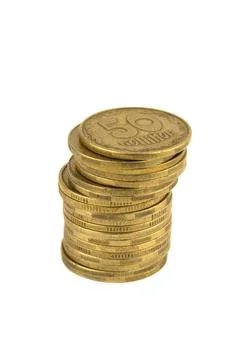 Ukrainian coin stack isolated on a white Stock-Fotos