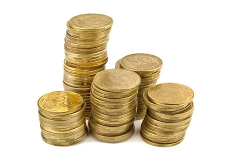Ukrainian coin stack isolated on a white Foto stock