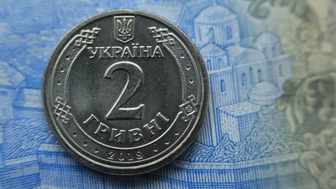 Ukrainian coins of a new sample. Two hryvnias macro. Stock Footage 116665916