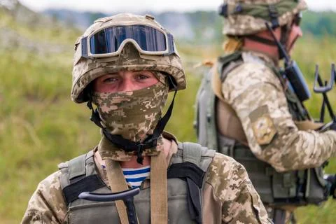 Ukrainian commando   rests  after training fight Stock Photos