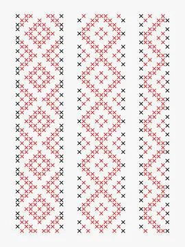 Ukrainian Cross Stitch Geometric Patterns Set Stock Illustration