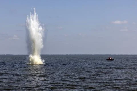 Ukrainian deminers neutralize explosive item found at the bottom of Dnipro river Stock Photos